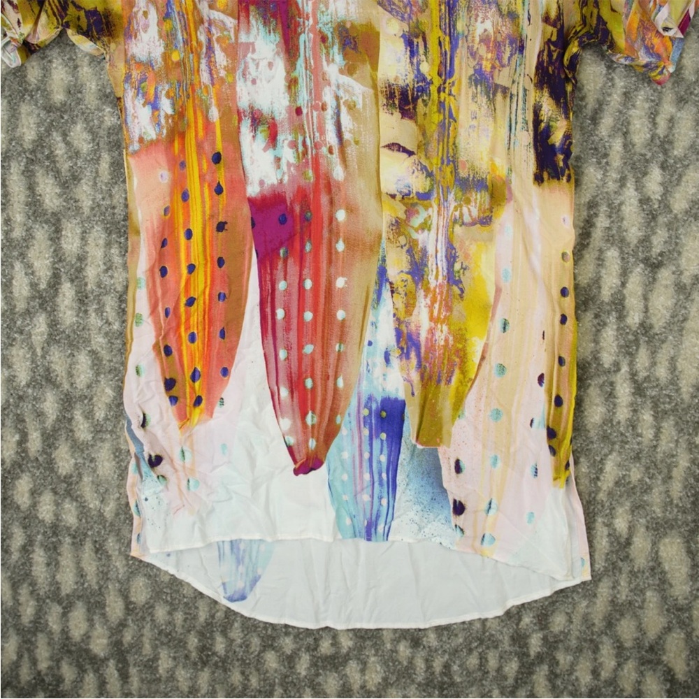 Jams World Women Tunic Top V Neck Short Sleeves Boho Hawaii Abstract Size XS - Picture 3 of 14